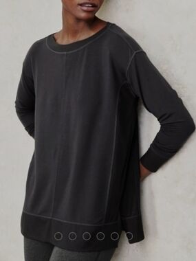 Ladies Soft Garnet Hill Top Gray Ribbed Detail Tunic Drop Shoulder Oversized Med